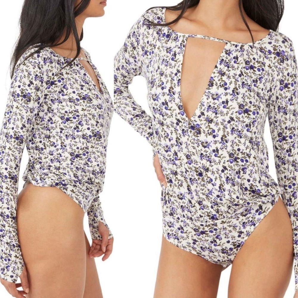 NWOT Intimately Free People Kaya Print Cutout Bodysuit IVORY COMBO XS‎ OB1353370